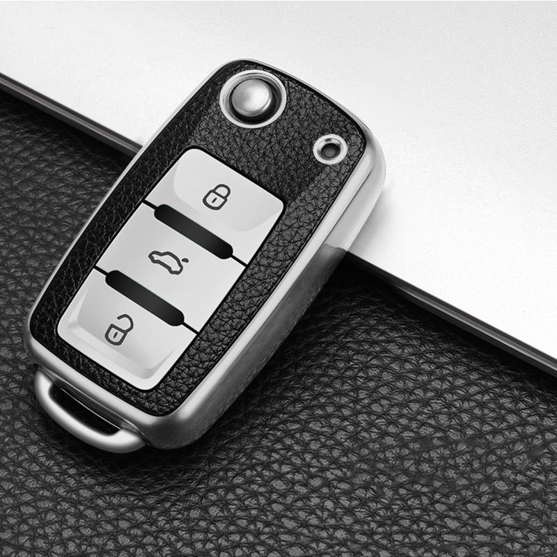Tpu Leather Car Key Case Full Cover Protection Shell Bag for VW Volkswagen Polo Tiguan Passat Golf Jetta Lavida Skoda Octavia