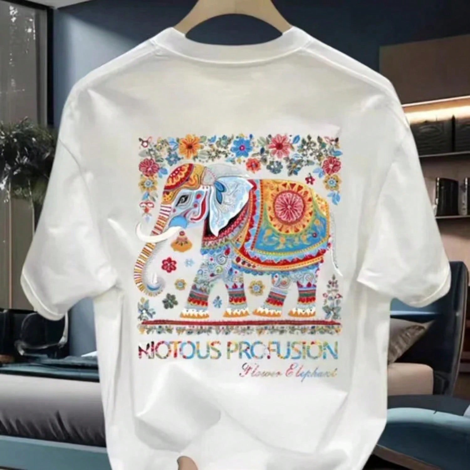 T-Shirt For Summer, Featuring A Stylish American Elephant Pattern Printed On A Round Neck Loose Casual Versatile Top S разноцветный