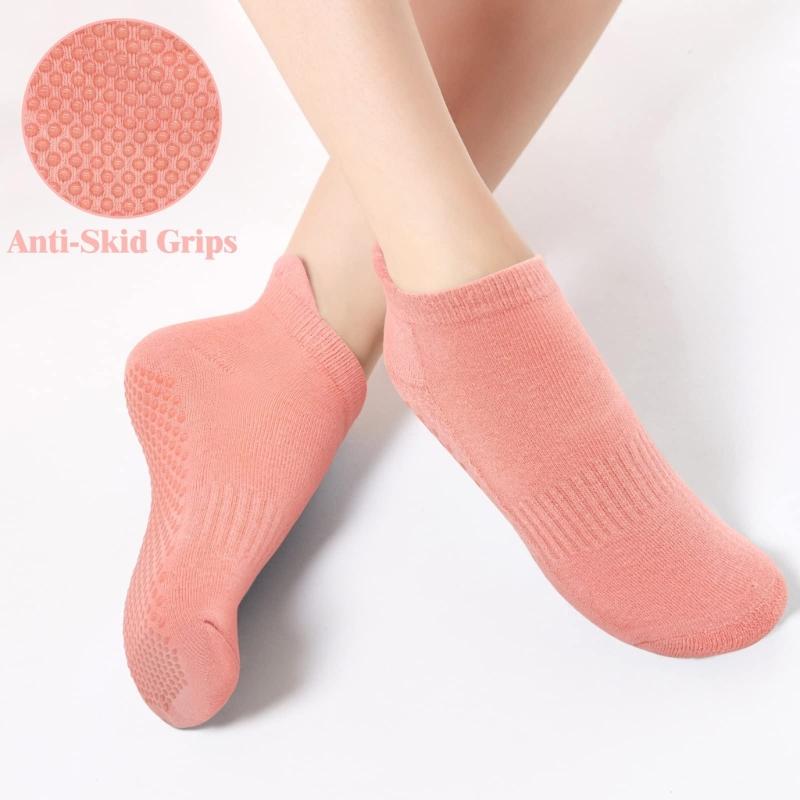 2/3 Pairs Non-Slip Yoga Socks for Women Anti-Skid Cotton Breathable Short Sports Socks with Grip for Pilates Fitness