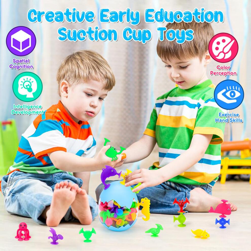 Baby Bath Toys for 4 Year Olds, 40 Pcs Suction Toys for Kids, Dinosaurs Bath Toys for Boys Girls Ages 3-10 Sensory Toys for Toddlers Travel Suction