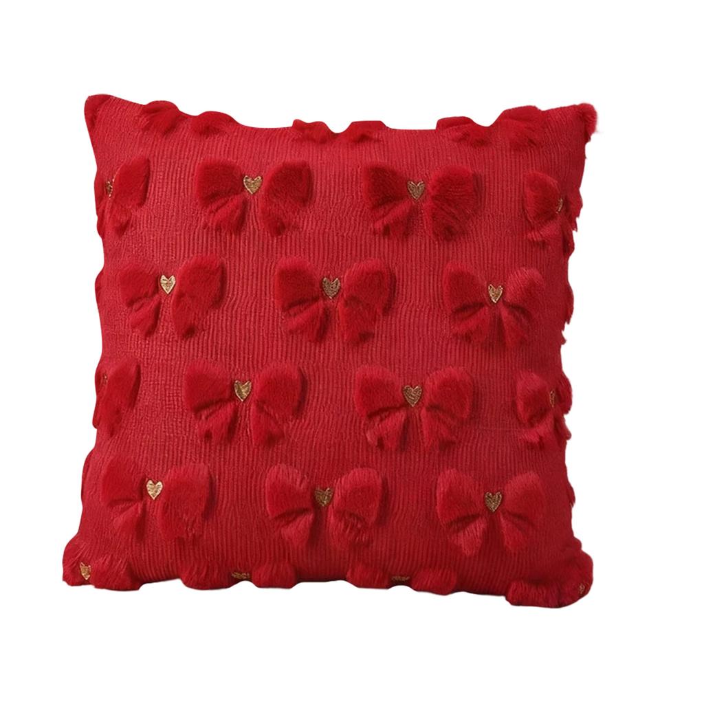 Kissenbezug mit Schleife, Niedlicher Faux-Weicher Schleifen-Preppy-Plüsch-Kissenbezug, Geeignet für Betten, Sofas, Bänke und Weihnachtsdekorationen.