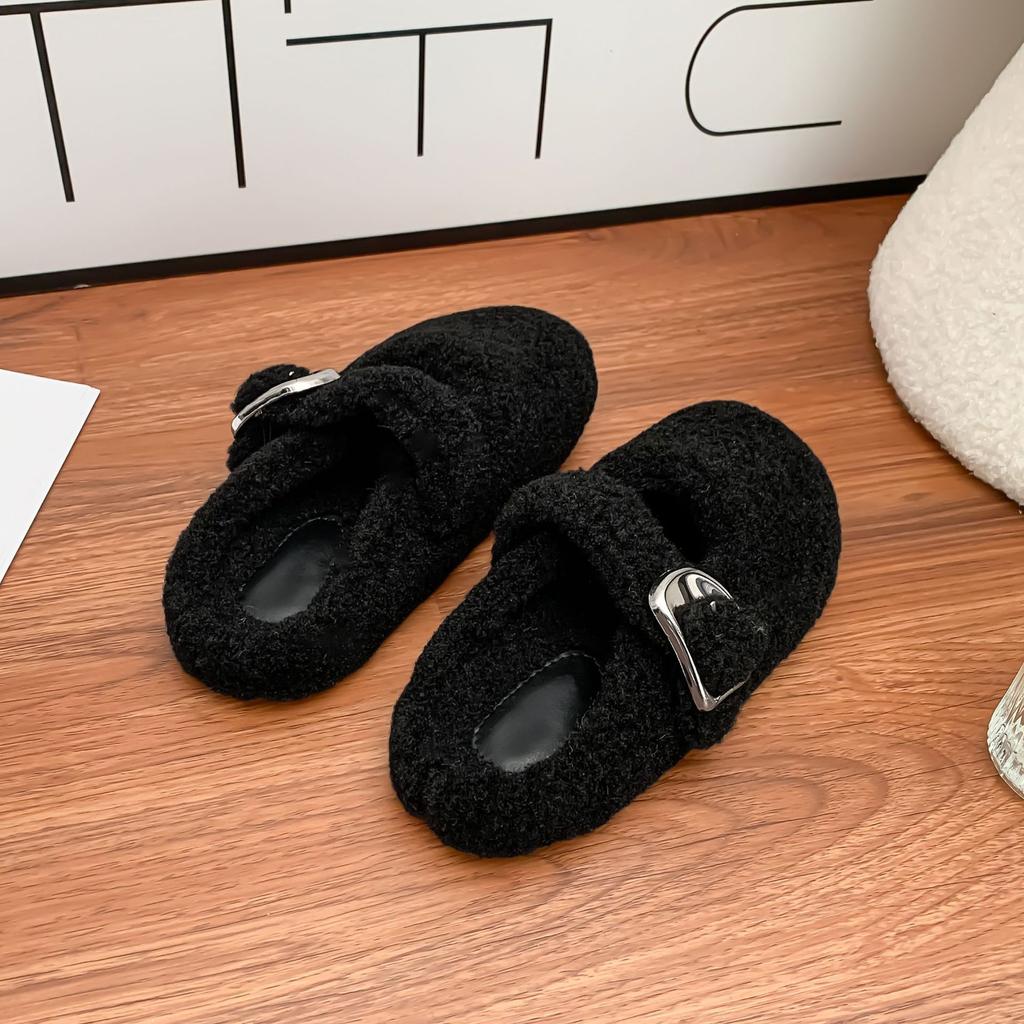 Internet celebrities winter new thick-soled half-tray women's shoes wear high-end grape mother Mao Mao shoes women wear warm cotton shoes