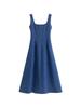 New Blue Mist Love French Denim Dress Women's Summer Niche Design Sense Waist Temperament Suspender Long Dress