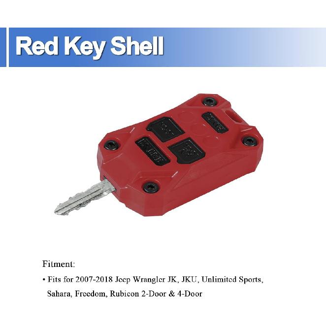 Key Fob Case Cover Key Shell Protection Cover for 2007-2018 Jeep Wrangler JK Red