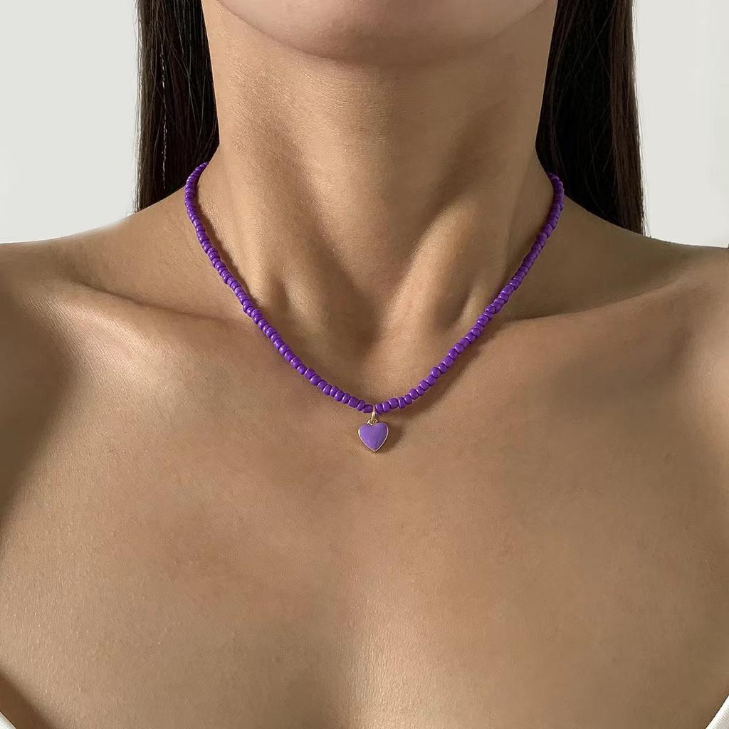 Bohemian Handmade Rice Bead Heart-shaped Necklace Collarbone Chain