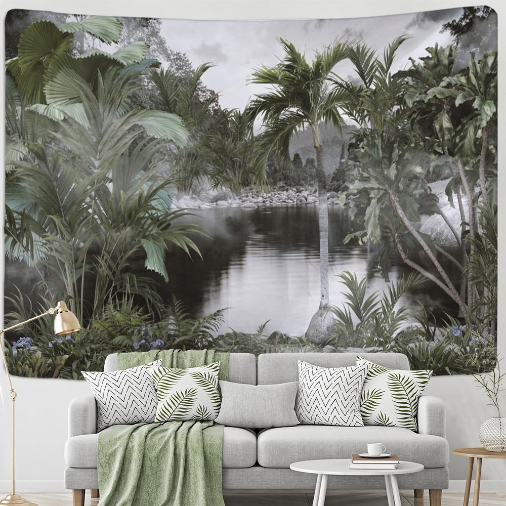 Tapiserie Papagal în ceață Psihedelic Hippie Tapiz Boho Mural Agățat pe perete Decor estetic pentru cameră