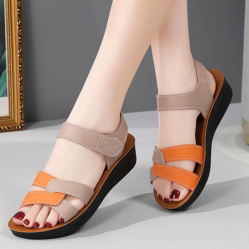 Damskie letnie płaskie sandały rzymianki outdoorowe eleganckie z odkrytym palcem casualowe sandały dla matki plus size