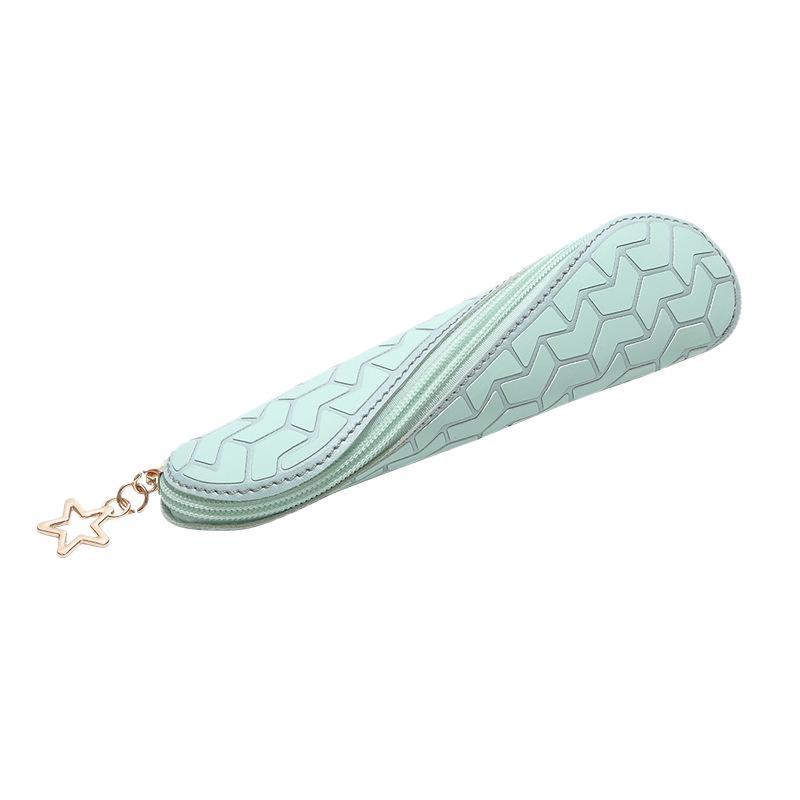Embossed PU Leather Pencil Case with Star Pendant - Portable Stationery Storage Bag for Students
