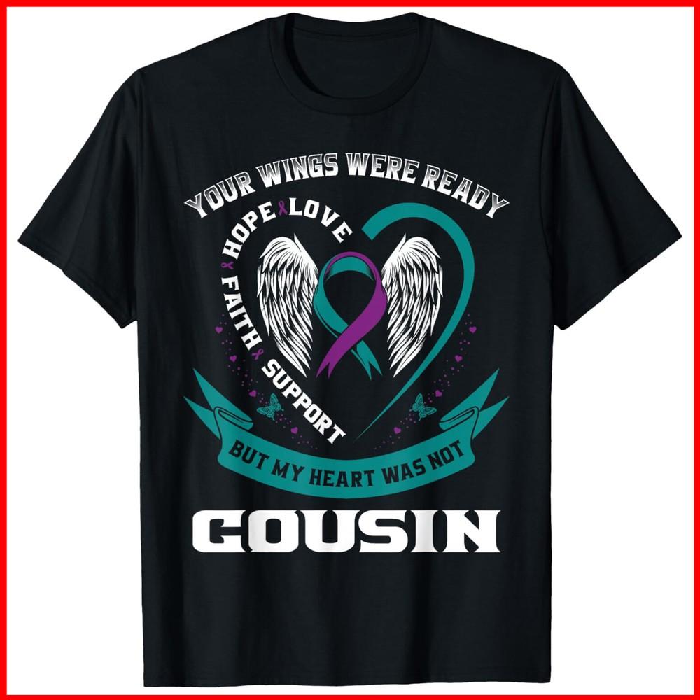 Teal Purple Ribbon Wings Suicide Awareness Prevention Cousin Black T-Shirt Unisex T-Shirt XXL