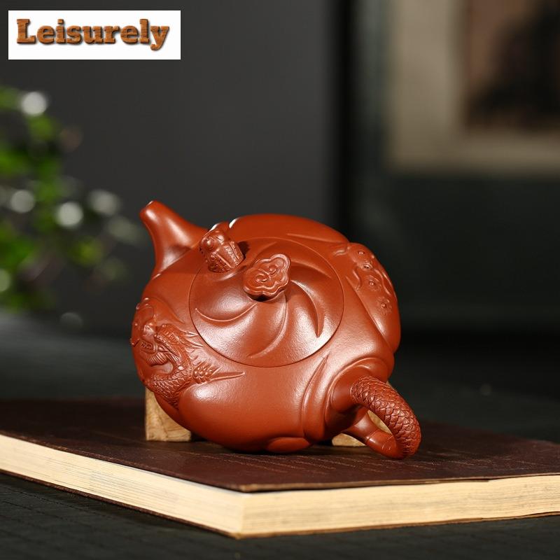 200ml Creative Yixing Purple Clay Teapot Handmade Ichthyosaurus Pot Raw Ore Zhu Mud Kettle Zisha Teaset Cha Ornaments Collection