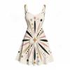 Women Plus Size Strappy Off Shoulder Dress Square Neck Sleeveless Geometric Star Print Flared Hem