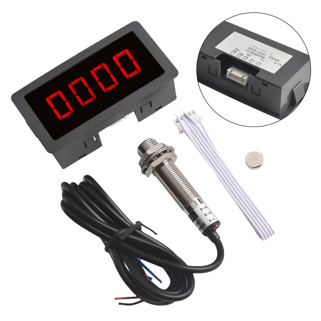 4 Digital LED Tachometer RPM Speed Meter with Hall Proximity Switch Sensor