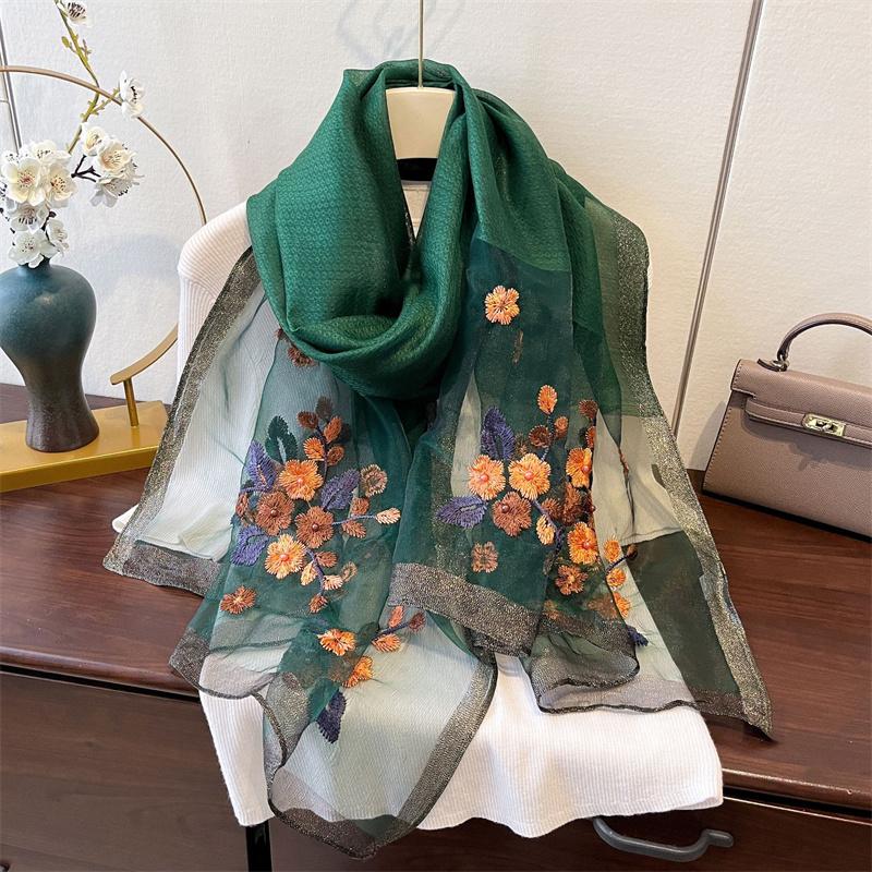 Silk Feeling Women Scarf Shawls Lady Wraps Bufanda Floral Pashmina Embroidery Scarves  Hijab Solid Long Female Bandana