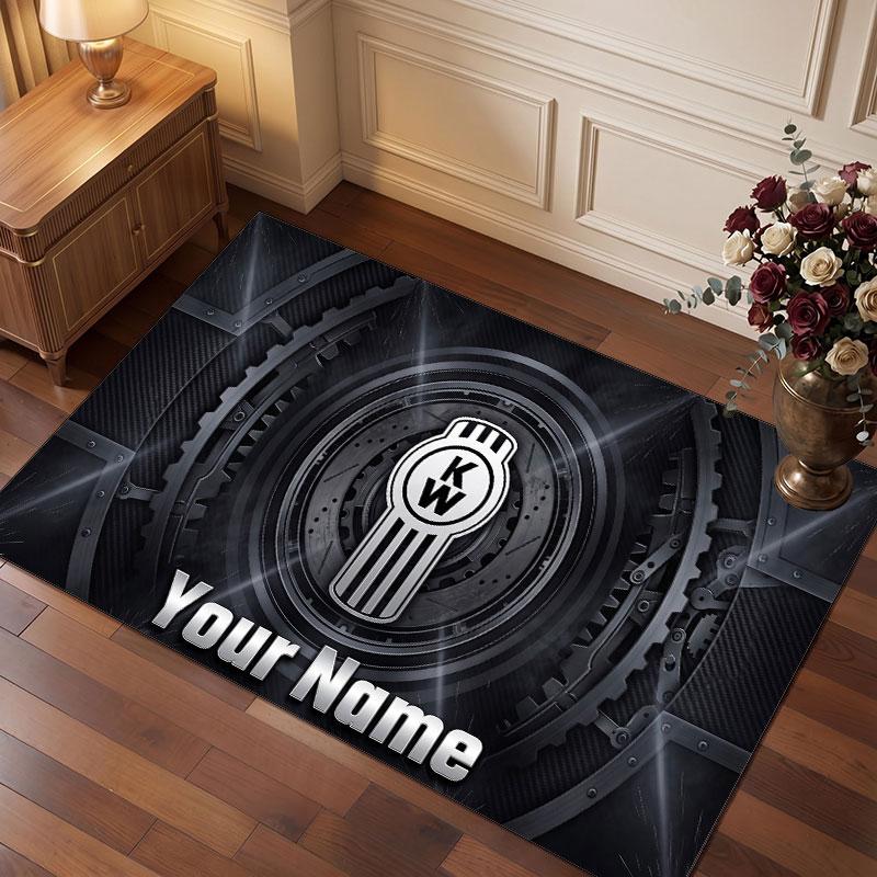 Kenworth Personalized Crystal Velvet Carpet, Customized Name Text Soft Anti‑Slip Rug for Living Room Bedroom