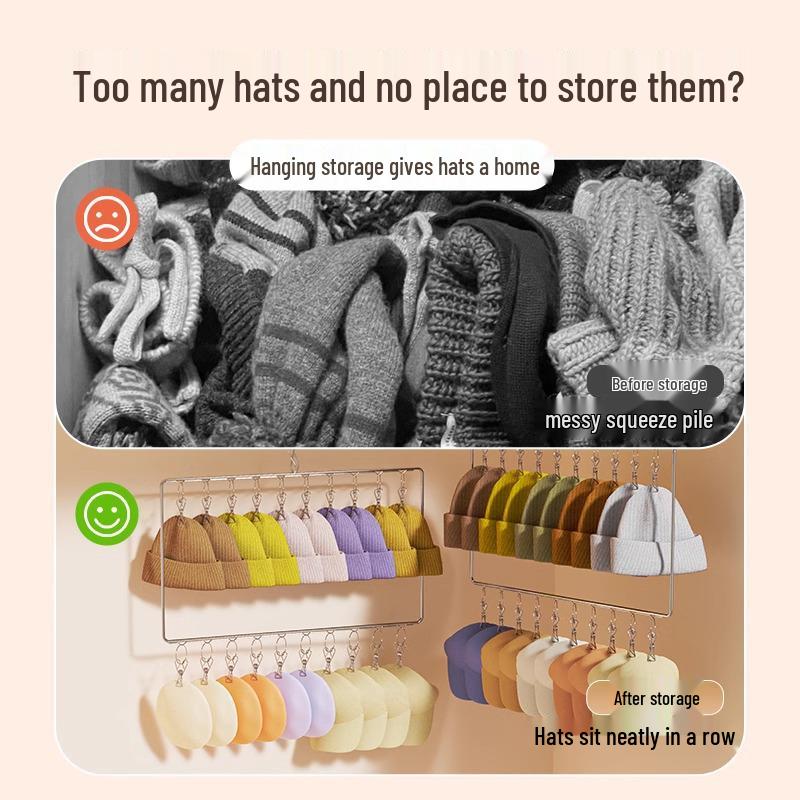 Hanging Hat Organizer Rack with Clips