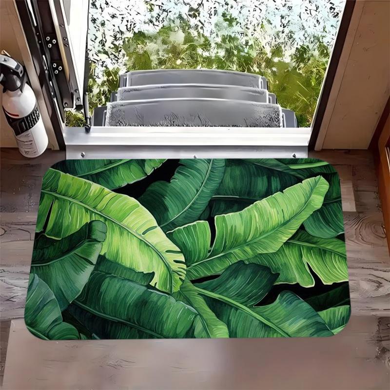Nordic Style Banana Leaf Printed Carpet Fresh Green Artistic Decoration Door Mat Farmhouse Living Room Bedroom Entrance Carpet