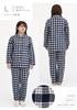 Kaituck Family Women's Flannel Shirt Pajamas, Long Sleeve, Check Pattern, Spring/Autumn (Size L, Navy)