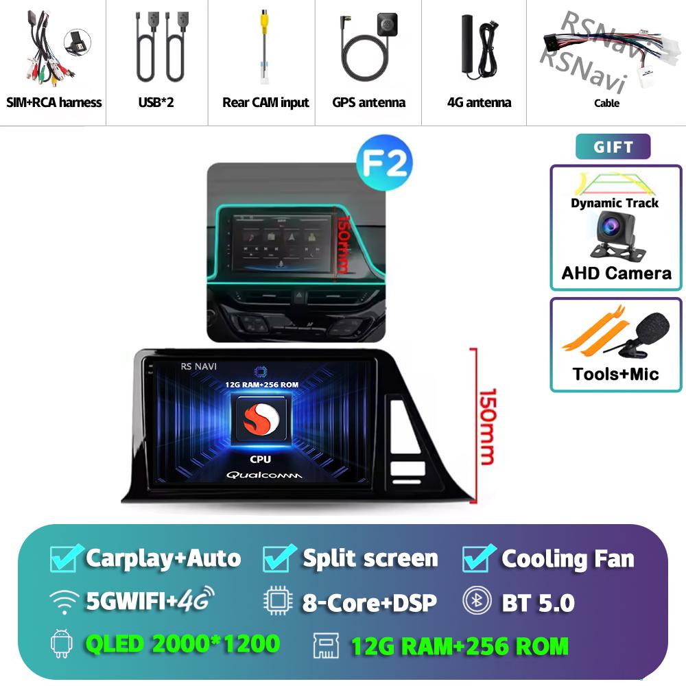 Android 14 Carplay Auto For Toyota C-HR 2016 - 2020 Car Radio Player Multimedia DVD stereo 360 Camera Navigation Video AI Voice