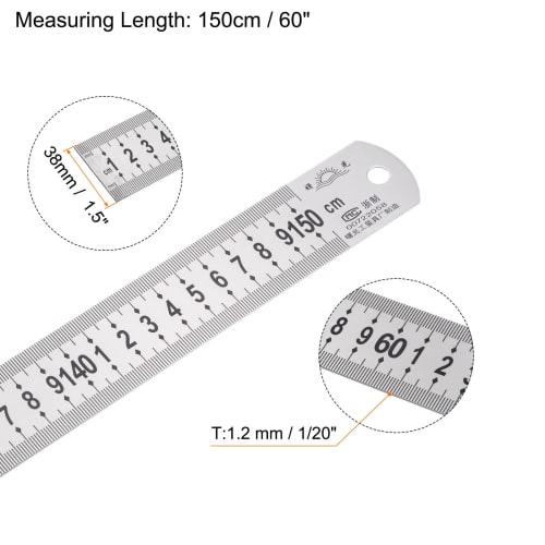 uxcell Stainless Steel Ruler, Straight Edge Measuring Tool for Woodworking, Painting, and Crafts, 1.5m Long X 1.2mm Thick X 38mm Wide, Silver Tone