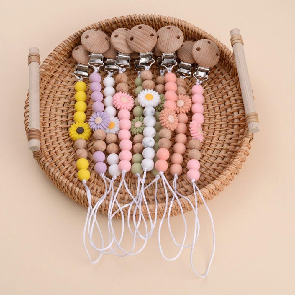Wood Pacifier Holder Clips Dummy Clips Baby Teething Toys Straps Cute Baby Pacifier Chain  Toddler
