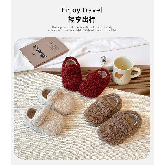 Girls' outdoor furry shoes for autumn and winter, soft-soled, non-slip, padded with wool, warm cotton shoes, loafers for little girls