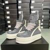 R-o Designer Boots Men Sneaker Women Gray Leather Grey Ankle Boot Jumbo Laces Platform 6cm Thick Sole High Top Shoes Casual Shoe