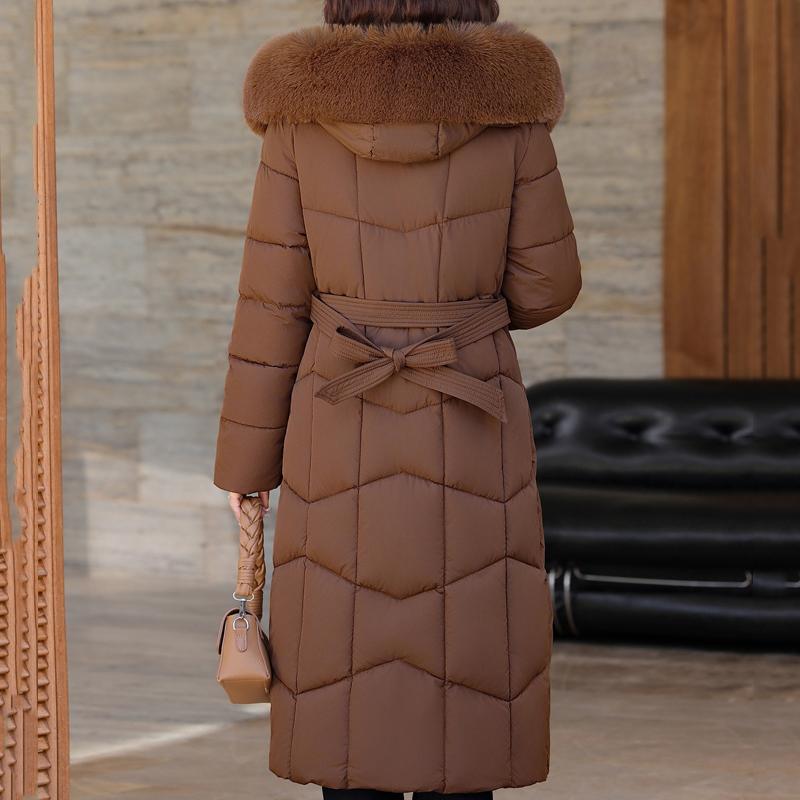 Plus Size XL-6XL Middle Age Woman Long Parkas Winter Thick Warm Overcoats Hooded Elegant Faux Fur Collar Loose Lady Jackets