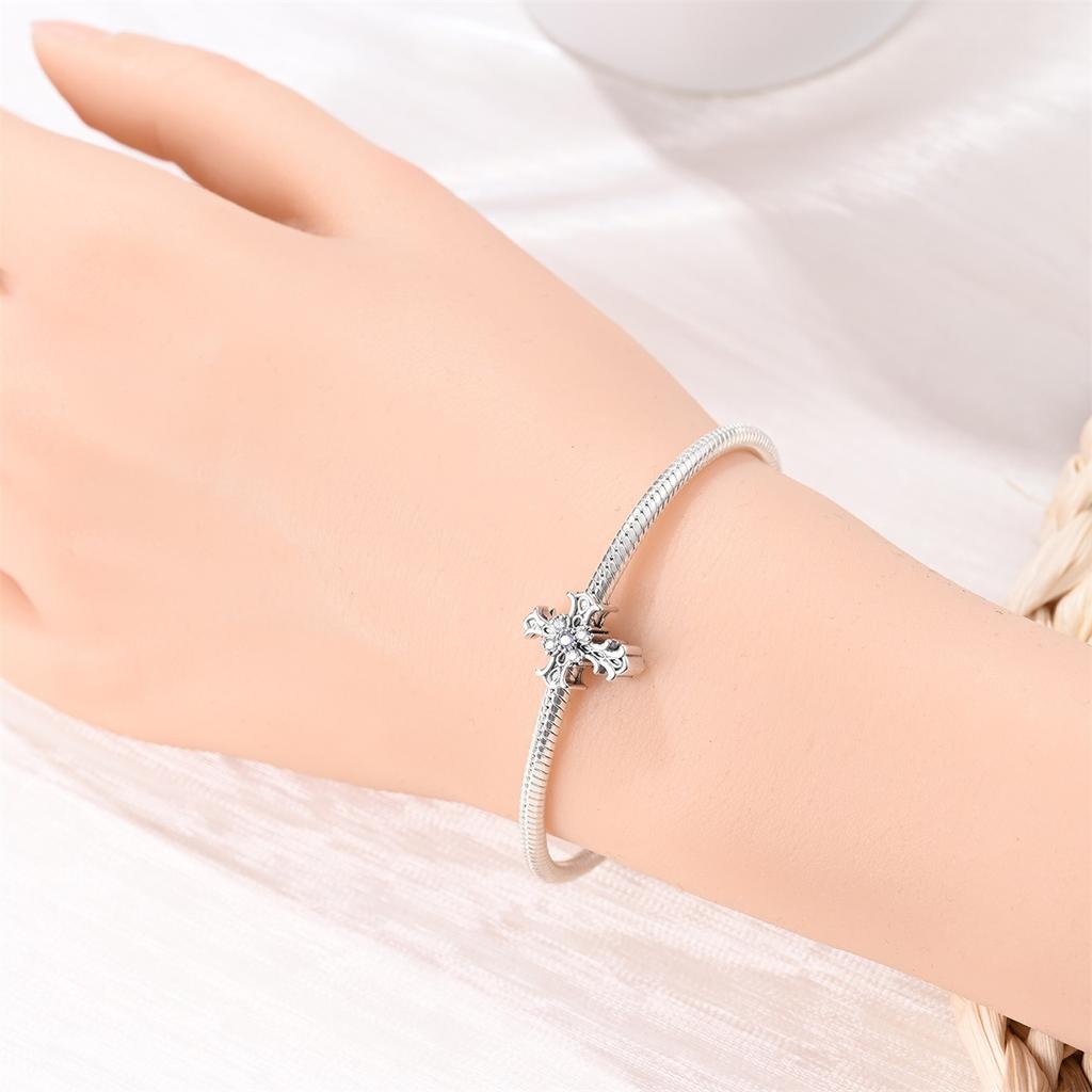 New 925 Silver Jewelry Accessories Bracelet Romantic Classical Butterfly Cross Key Pendant Beaded Bracelet