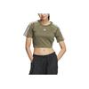 Adidas Originals Baby Tee Soft Comfortable Short Sports Round Neck Striped Slim Fit Short Sleeve Raglan T-Shirt Women Tops Layered-Olive-Green JD3285