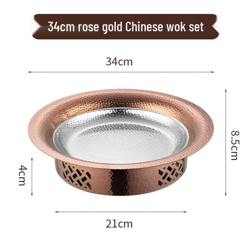 Xiyi 304 Stainless Steel Rose Gold Dry Pot Set with Alcohol Stove, 34cm