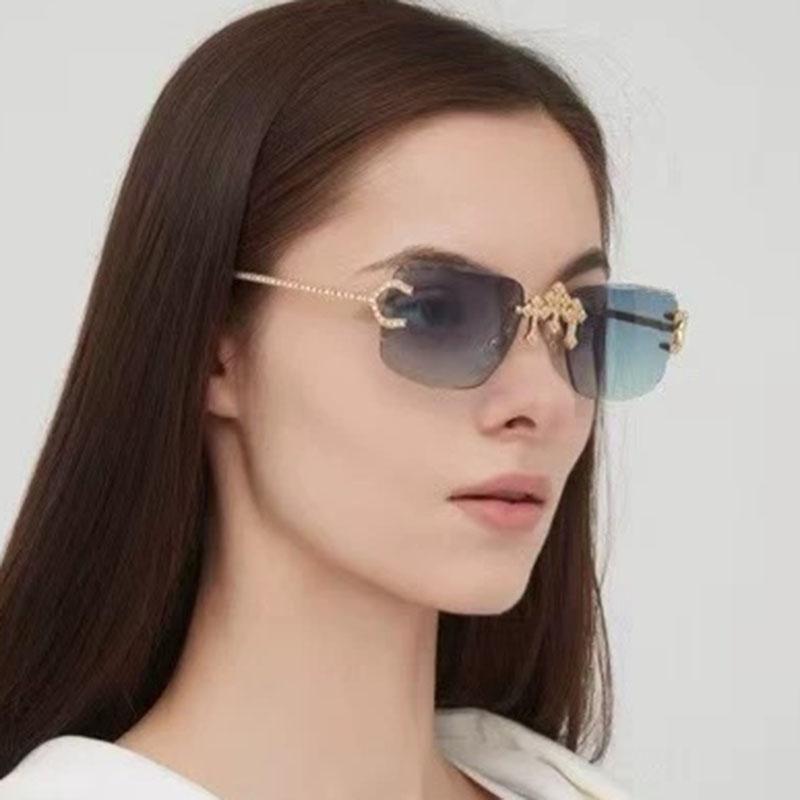 Creative Homewares Men's Vintage Rimless Square Cutting Lens Sunglasses Wo For Luxury Brand Designer Popular Punk Diamond Cross Shades Uv400