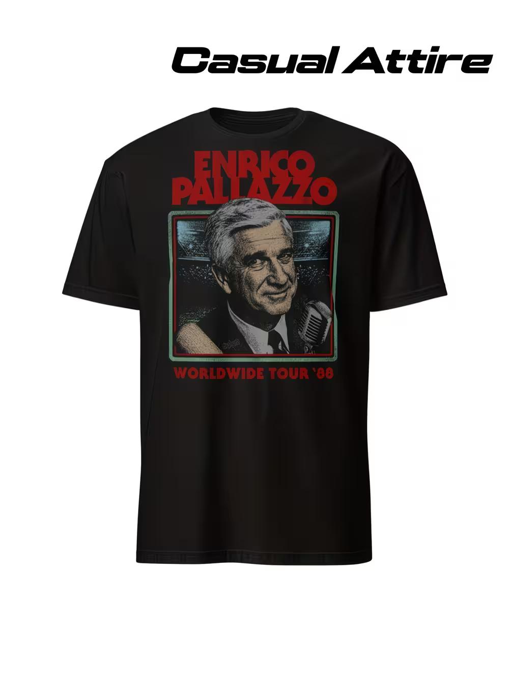 Men s Retro 1985 Enrico Pallazzo Signature Retro Music T-Shirt- Retro Design Short-sleeved Crew Neck T-shirt with Iconic Logo XL