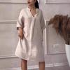 Sommer Damenkleid Übergröße Einfarbig Lässig V-Ausschnitt Elegant Lange Kleider