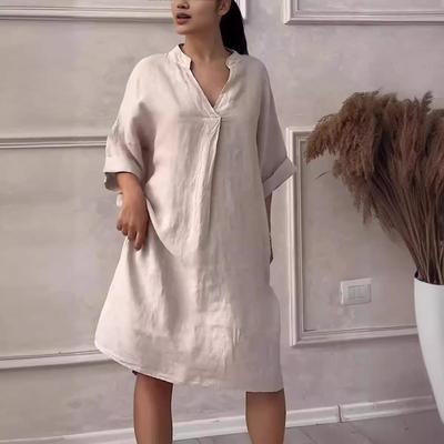 Sommer Damenkleid Übergröße Einfarbig Lässig V-Ausschnitt Elegant Lange Kleider