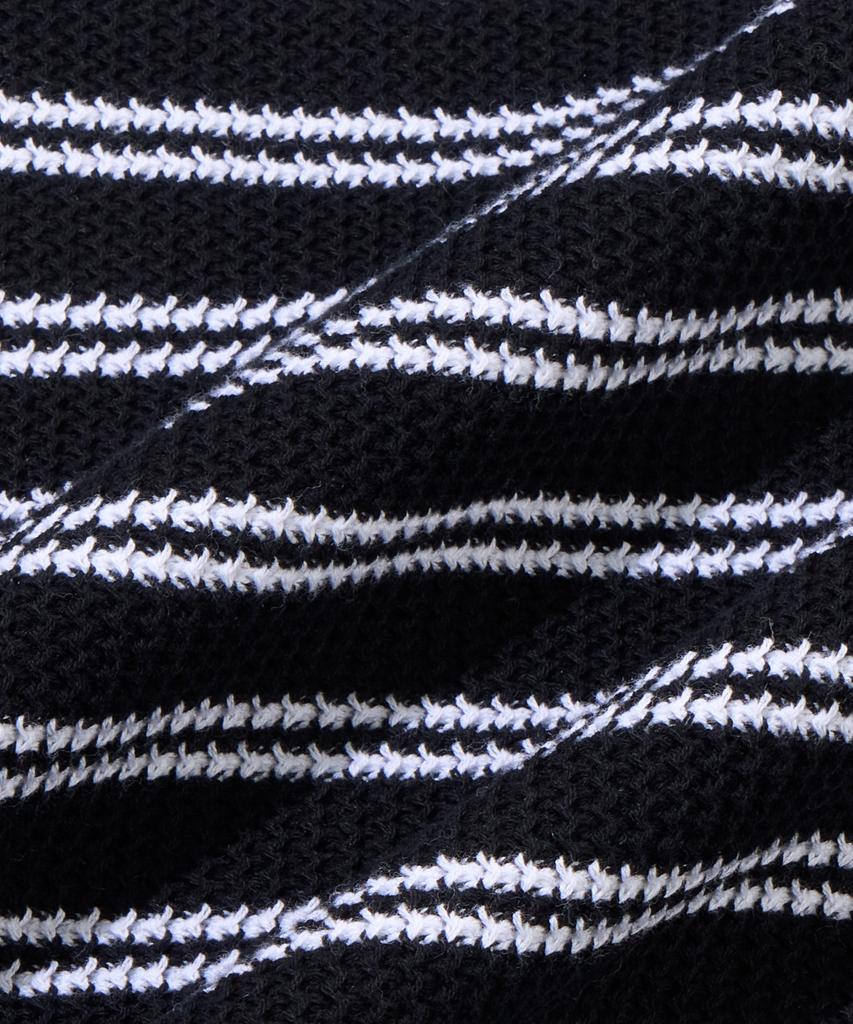 AGOD Collar Button Stripe Half Knit [Black]