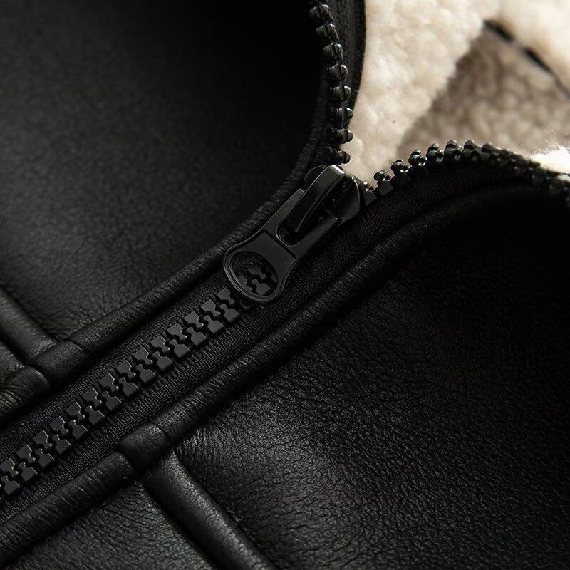 Winter Women's Artificial Leather Lamb Fleece Warm Jacket Leather Jacket