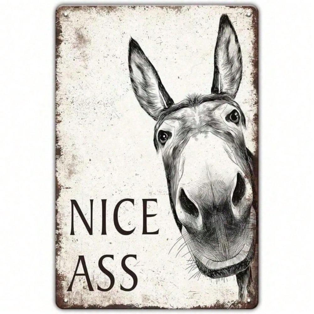 Vintage Metal Donkey Tin Sign – Funny Bathroom Decor, Humorous Farmhouse Toilet Wall Art, Cute Gift for Donkey Lovers