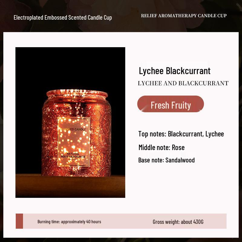 Embossed Sunflower Candle with Starry Sky Holder – Scented Ornament for Home Atmosphere Lychee Blackcurrant (Red)
