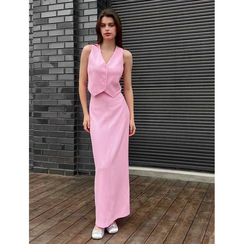 French New Sexy Vest Top Split Skirt Suit V-Neck Vest Half Skirt Set