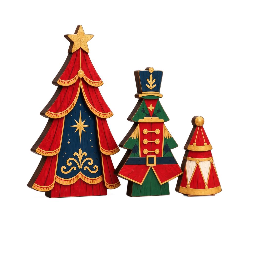 3 Pack Double-Sided Wooden Christmas Tabletop Decorations, Multi-Theme Holiday Ornaments