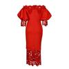 New One-word Shoulder Off-the-shoulder Hip-wrapped Lace Splicing Lantern Sleeve Dress Dress Dress