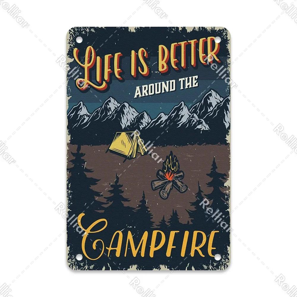 Retro Happy Camper Dekoracyjny Talerz Przygoda na Zewnątrz Metalowy Znak Blaszany Symbol Dzikiej Przyrody Ornament Plakat Dekoracja Domowego Baru Klubu Tablica
