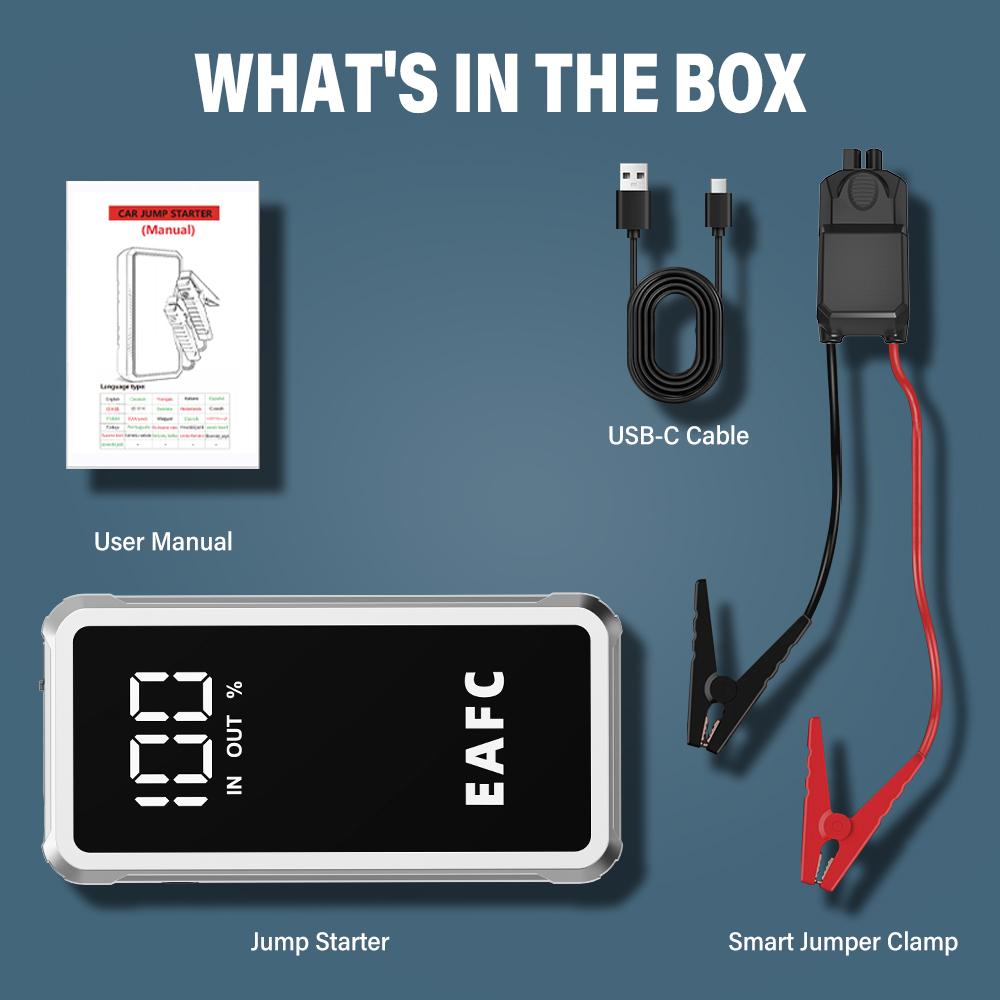 EAFC 4000A Car Jump Starter Power Bank 12V Jump Starter Portable Power Bank with LCD Display for 10.0L Gas 6.0L Diesel Vehicles Jump Starter