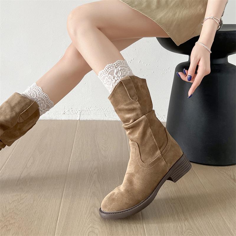 Vintage Women Western Cowboy Boots Autumn Ladies Elegant Mordern Mid Calf Botas Zapatos De Mujer