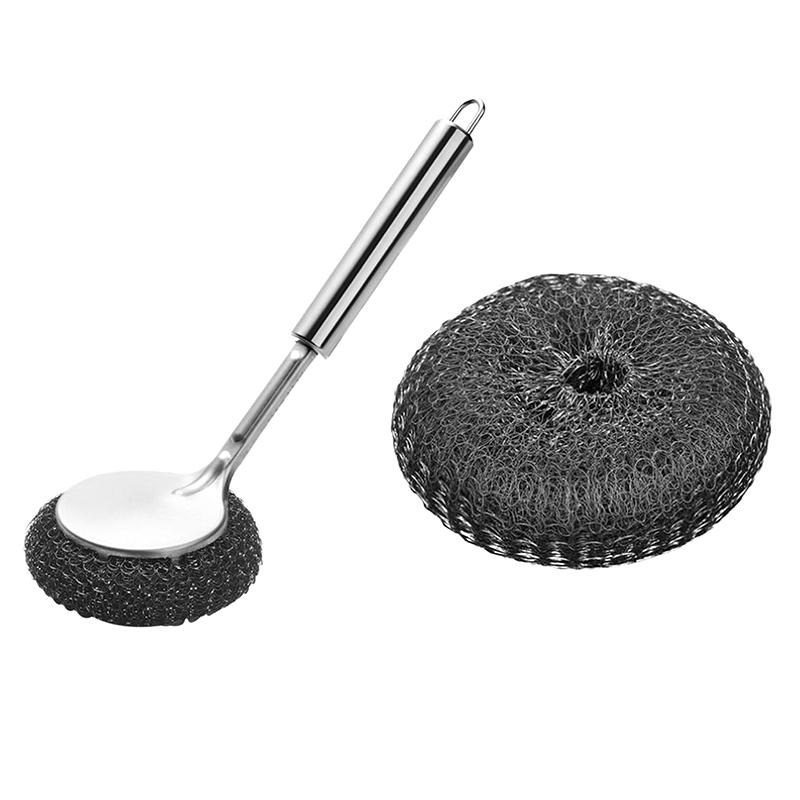 Long Handle Pot Brush Kitchen Pan Pot Dishes  Decontamination Cleaning Brush Cleaning Brush Steel Wire Metal Wool Scourer Stron
