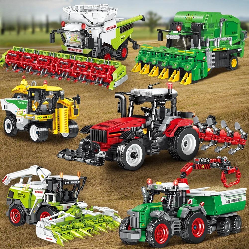 Farmer Truck Model Building Blocks, Tractor, Plowing Machine, Harvester, vehicles,MOC,car Building Blocks,city Construction Toys
