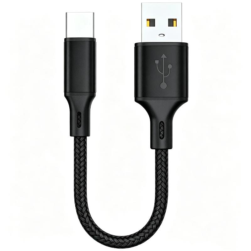 USB A to Type C Short Data Cable 0.25M 3A Fast Charging Nylon Braided Cord for Home Office Phone Charging