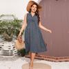 Plus Size Women's Floral V-Neck Loose Sleeveless Large Swing Simple Print Dress Blue XL-5XL