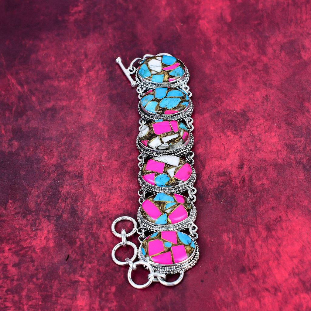 Cotton Candy Turquoise 925 Solid Sterling Silver Bracelet with Adjustable Chain, Handmade Gemstone Jewelry Bracelet For Memorial Day