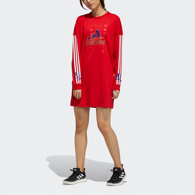Adidas Cny Mikinové šaty se sportovním potiskem Dámské šaty Červené GQ8842